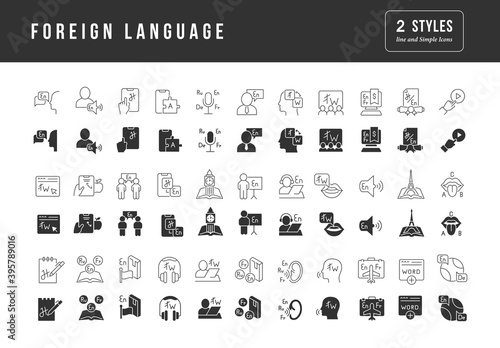Set of simple icons of Foreign Language