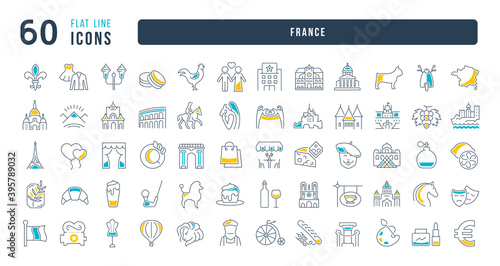 Set of linear icons of France