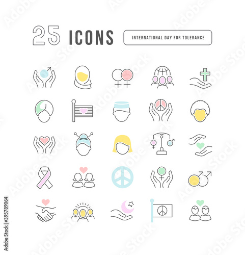 Vector Line Icons of International Tolerance Day