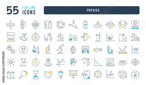 Set of linear icons of Physics
