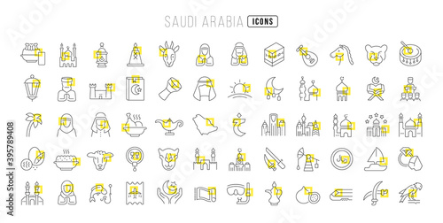 Set of linear icons of Saudi Arabia