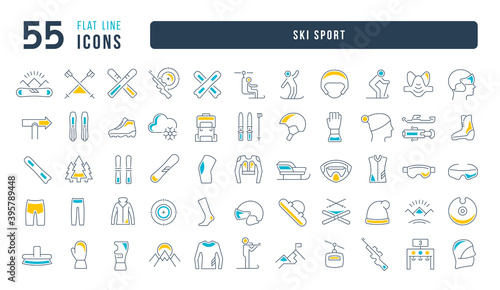 Set of linear icons of Ski Sport