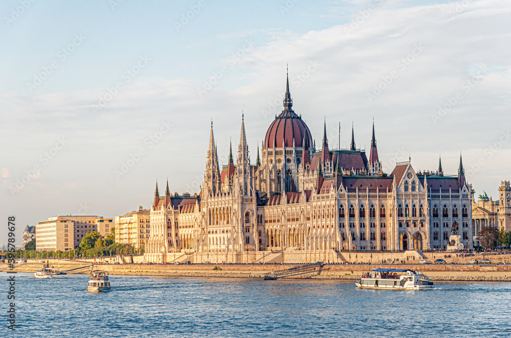 Parliament building in the city of Budapest on the Danube River Parliament building in the city of Budapest on the Danube River