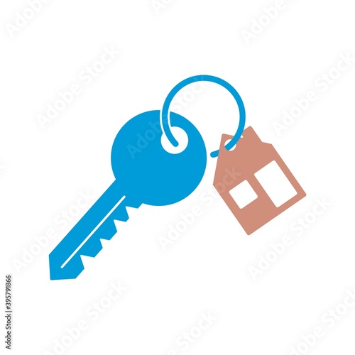 House key chain with two key. Blue key with trinket icon. Vector