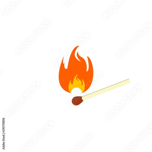Simple lighted match icon. Burning safety match. Fire and flame. Vector