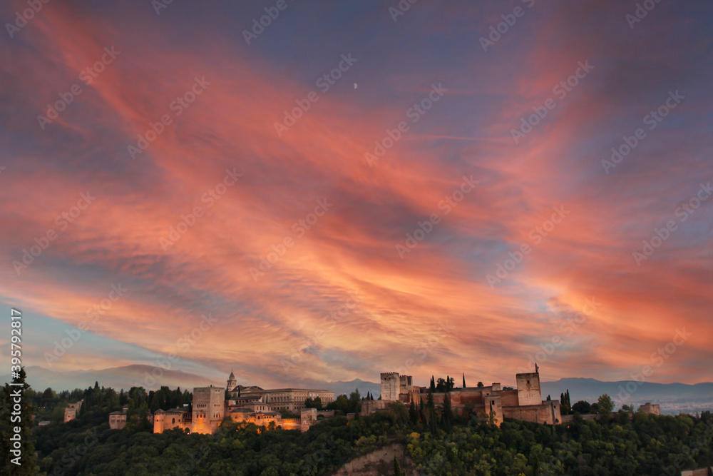 Sunset at the Alhambra in Granada.