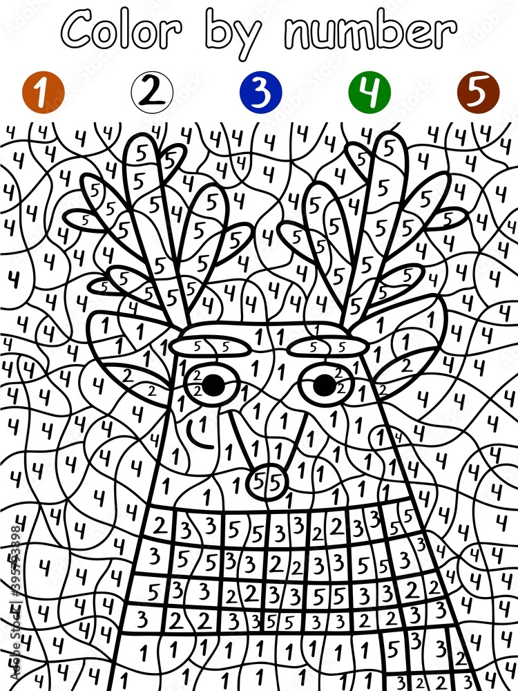 Deer color by number stock vector illustration. Children activity book