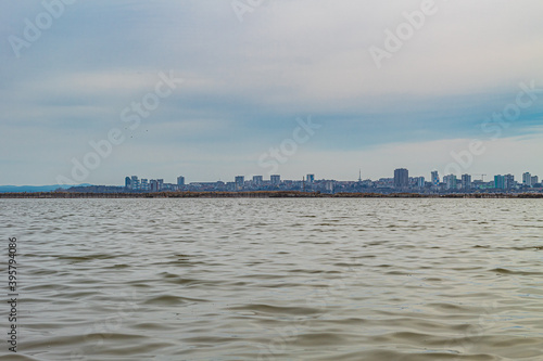 City skyline over the lake
