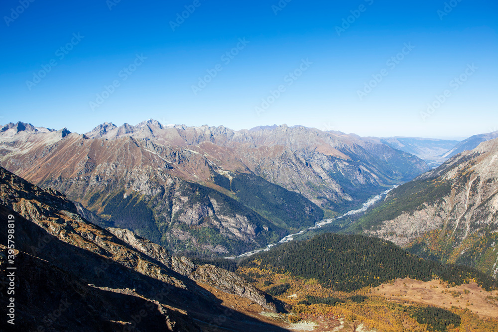 Panorama of the Main Caucasian ridge. Kabardino-Balkar Republic, Russia