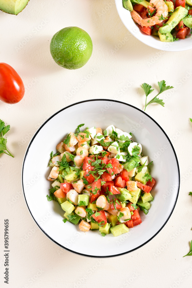 Avocado, prawn, tomato and mozarella salad Avocado, prawn, tomato and mozarella salad