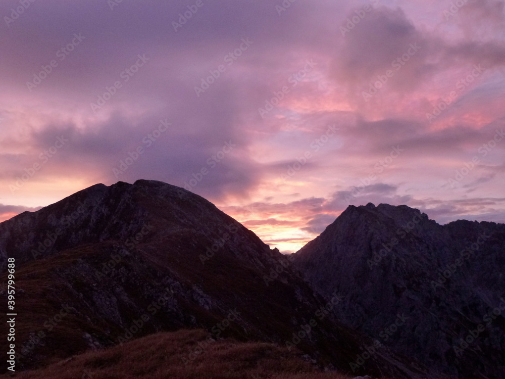 Sunset at Hackenkopfe mountains, Tyrol, Austria