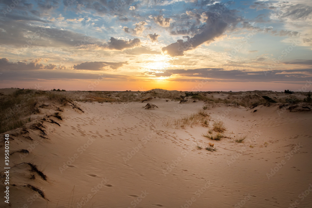 Beautiful desert landscape with dunes. Walk on a sunny day on the sands. Beautiful desert landscape with dunes. Walk on a sunny day on the sands.
