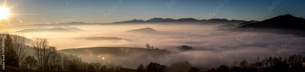 panoramic view ground fog in area named