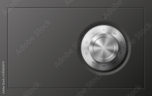 Image of a Black safe. Armored box background. The door a bank safe vault with a combination lock. Reliable Data Protection. Long-term savings. Deposit box safe icon.Protection of personal information