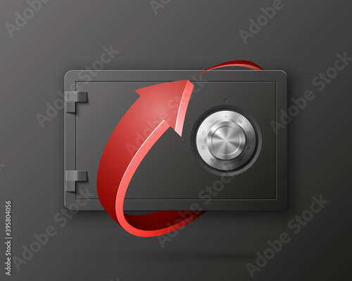 safe & arrow. Strongbox update safe icon. Renovation Armored box. Door bank vault, electronic combination lock. Reliable Protection. Long-term savings Deposit safe box. Protection personal information