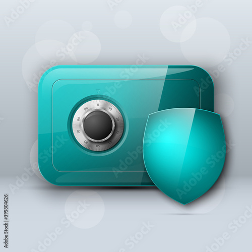 Protection shield strongbox. Safety badge banking. Defense safeguard finans icon. Security bank software. Financial savings guard. Privacy Electronic money funds transfer. Deposits and investments