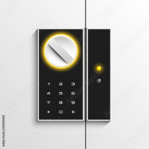 Steel safe pin code entry panel image. Armored box background. Door safe bank vault combination lock. Reliable Data Protection. Long-term savings. Deposit box safe icon.Protection personal information