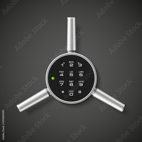 Steel safe pin code entry panel image. Armored box background. Door safe bank vault combination lock. Reliable Data Protection. Long-term savings. Deposit box safe icon.Protection personal information