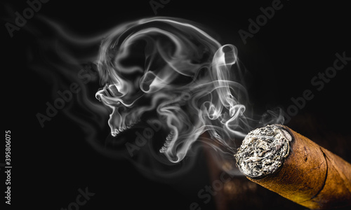 Obraz na plátně smoky skull, macabre smoke cloud with cigarette