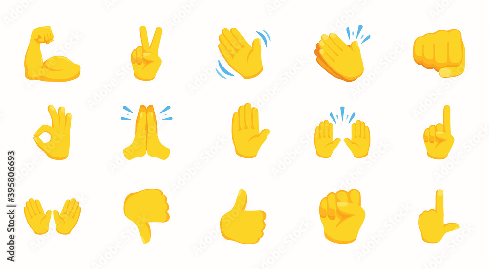 Hand Emoji Icon Set Hands Gestures Hand Emoticons Vector