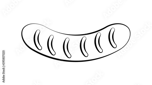 sausage black and white on a white background. appetizing grilled sausage. kebab for lunch and dinner. delicious meat sausage for breakfast. beer snack. vector illustration