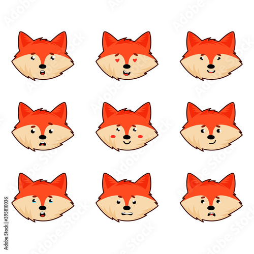 Red Fox Head or Face with Different Emotions Vector Set
