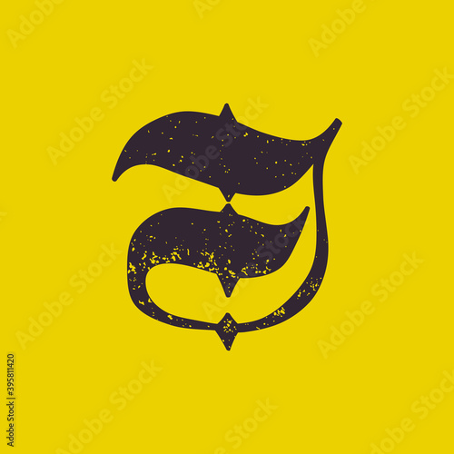 J letter calligraphy logo in horror style with grunge texture.
