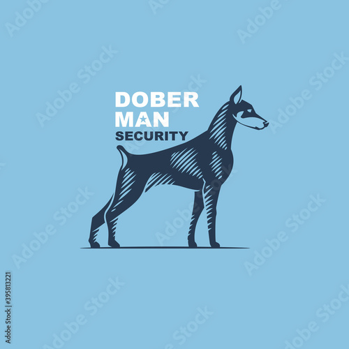 Doberman Pinscher logo in classic engraving style.