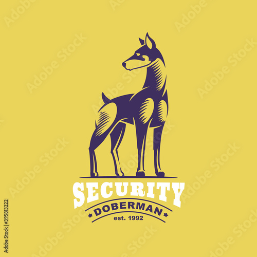 Doberman Pinscher logo in classic engraving style.