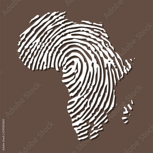 Sketch fingerprint african continent map banner. Dactylogram africa style poster. Flat pattern africa image. Dark Continent Africa ligneous abstract background. African continent timbered silhouette