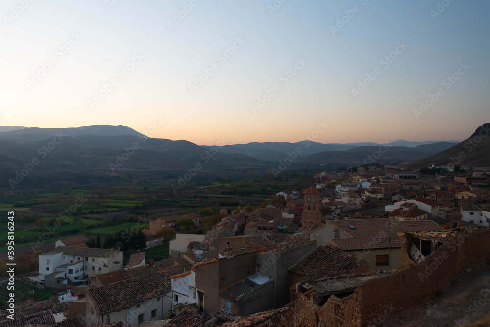 Views of the town of Mesones de Isuela from the top of its medieval castle