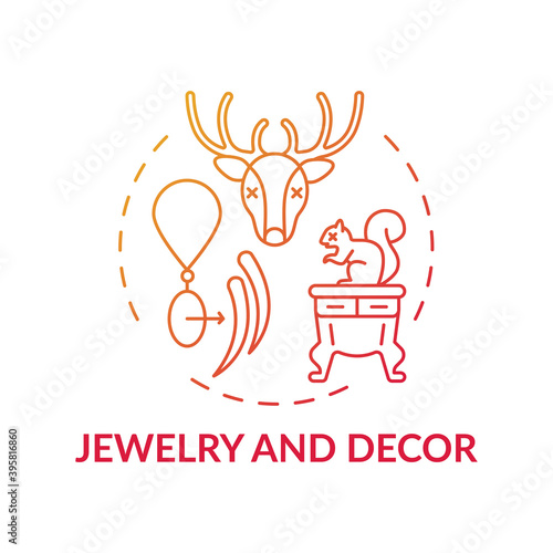 Jewelry and decor red gradient concept icon. Biodiversity loss. Animal abuse. Species population decrease. Wildlife cruelty idea thin line illustration. Vector isolated outline RGB color drawing