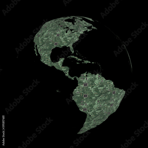 Printed Circuit Board Earth. 3D render.