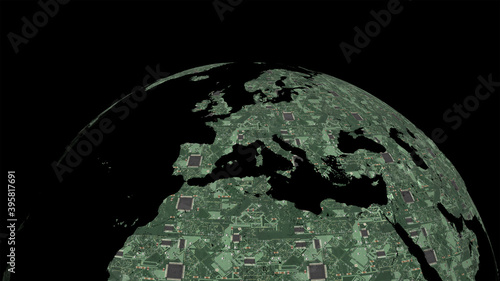 Printed Circuit Board Earth. 3D render.