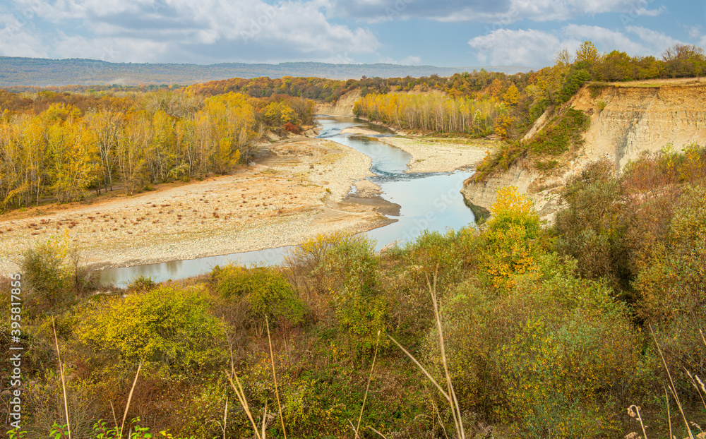 The mainstream of the White river among the mountains and forests in Adygea