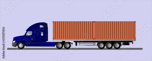 Modern American car with a semitrailer for shipping containers.