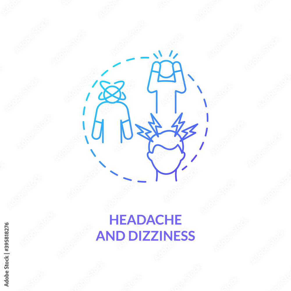 Headache and dizziness concept icon. CFS symptom idea thin line illustration. Extreme fatigue. Difficulties with memory and focus. Lyme disease. Vector isolated outline RGB color drawing Headache and dizziness concept icon. CFS symptom idea thin line illustration. Extreme fatigue. Difficulties with memory and focus. Lyme disease. Vector isolated outline RGB color drawing