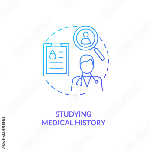 Studying patient medical history concept icon. Anamnesis idea thin line illustration. Gathering important information. Physician-patient interaction. Vector isolated outline RGB color drawing