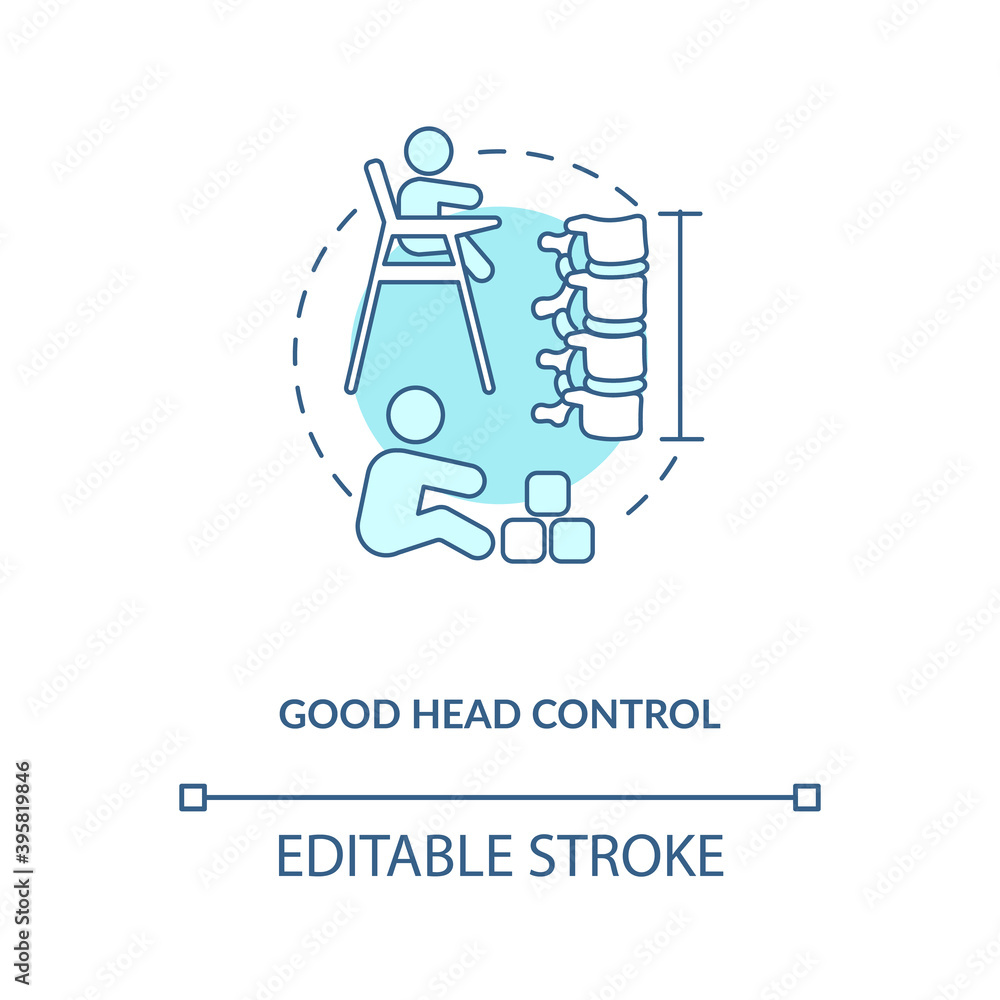 Good head control concept icon. Breastfeeding benefits. Work on some modern sitting up exercises. Engage in game idea thin line illustration. Vector isolated outline RGB color drawing. Editable stroke