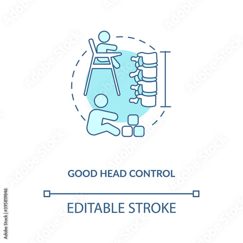 Good head control concept icon. Breastfeeding benefits. Work on some modern sitting up exercises. Engage in game idea thin line illustration. Vector isolated outline RGB color drawing. Editable stroke