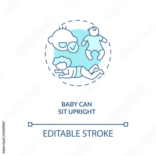 Baby can sit upright concept icon. Introducing baby food requirements. Stabilize their health independently idea thin line illustration. Vector isolated outline RGB color drawing. Editable stroke