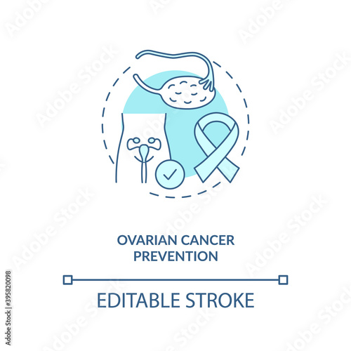 Ovarian cancer prevention concept icon. Breastfeeding benefits for women. Hard body illness after pregnancy idea thin line illustration. Vector isolated outline RGB color drawing. Editable stroke