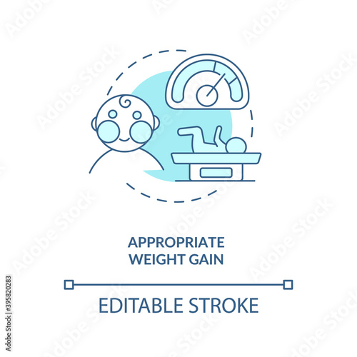 Appropriate weight gain concept icon. Breastfeeding pros. Getting more kilos every day. Gaining lots of weight idea thin line illustration. Vector isolated outline RGB color drawing. Editable stroke