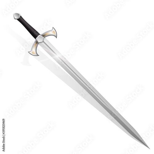 Sword on a white background, knightly edged weapon