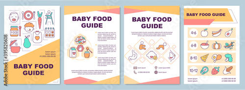Baby food guide brochure template. Breastmilk and infant formula. Flyer, booklet, leaflet print, cover design with linear icons. Vector layouts for magazines, annual reports, advertising posters