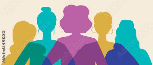 Women silhouette head isolated as concept of equality, feminism, modern vector stock illustration with feminists