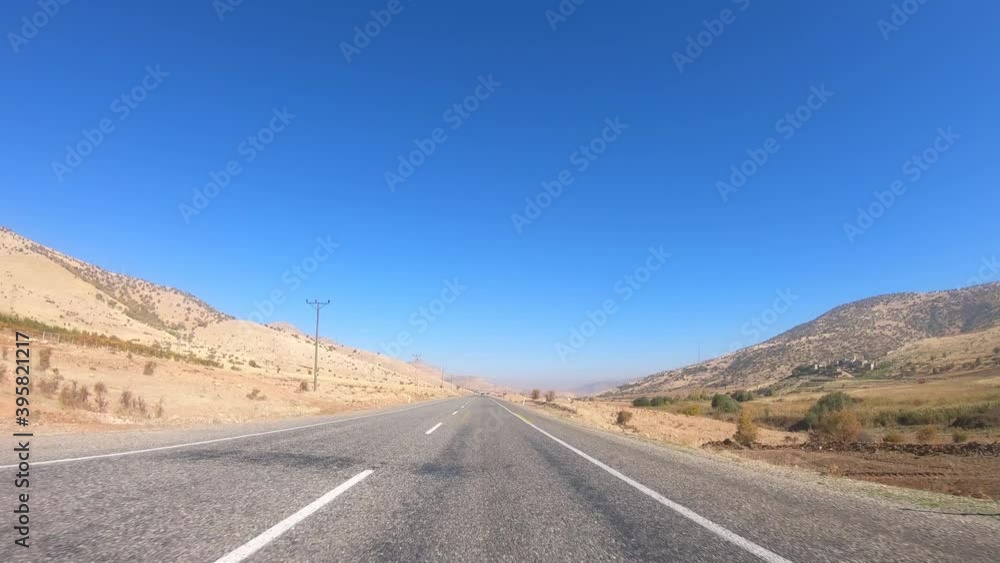 Mardin, Turkey - October 2019: Point of View through eastern Turkey landscape, travel concept dashcam POV, Mardin, Turkey Mardin, Turkey - October 2019: Point of View through eastern Turkey landscape, travel concept dashcam POV, Mardin, Turkey