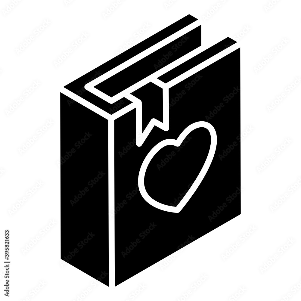 Heart on novel, glyph isometric icon of favourite book
Heart on novel, glyph isometric icon of favourite book