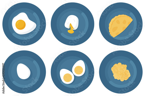 egg preparation options: boiled, fried, poached egg, omelette with milk, scrambled eggs