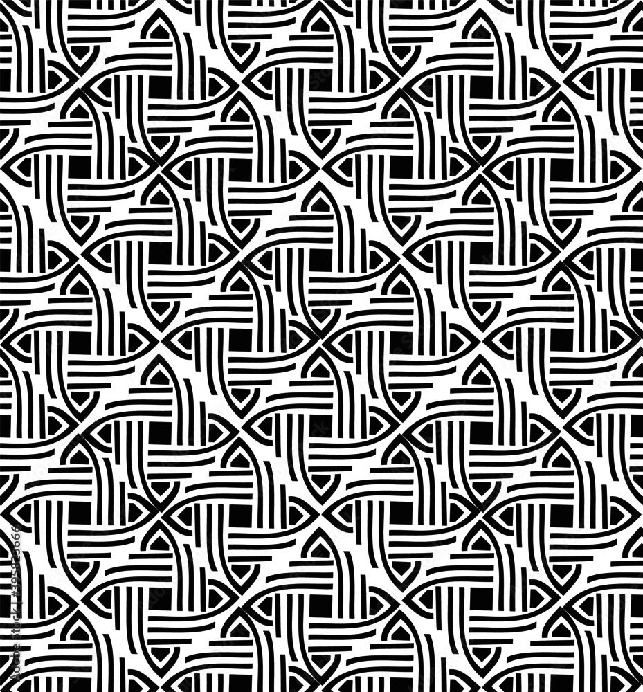 Vector seamless vintage pattern of  geometric interlaced lattice lines Abstract tiled background.